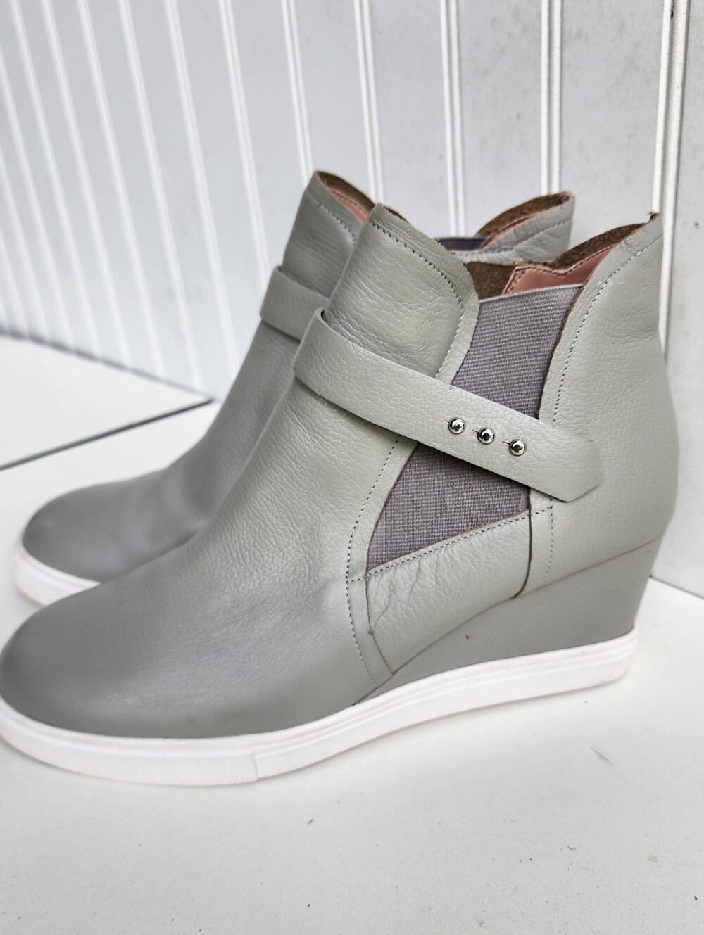 Linea Paolo Wedge Sneaker Freshton Gray Platform Shoes Bootie Leather 8.5 M